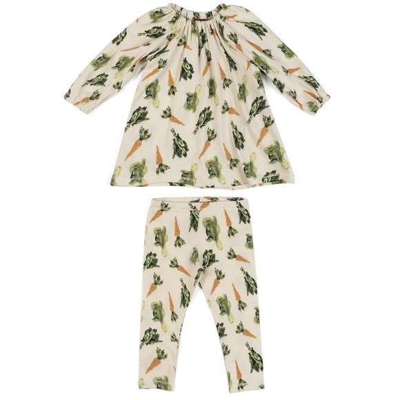 Milkbarn Organic Cotton Long Sleeve Dress & Legging Set -- Fresh Veggies NWT - Picture 1 of 3